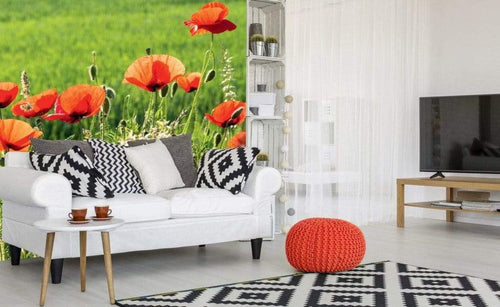 Dimex Poppy Field Wall Mural 225x250cm 3 Panels Ambiance | Yourdecoration.co.uk