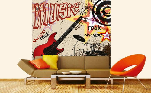 Dimex Red Guitar Wall Mural 225x250cm 3 Panels Ambiance | Yourdecoration.co.uk