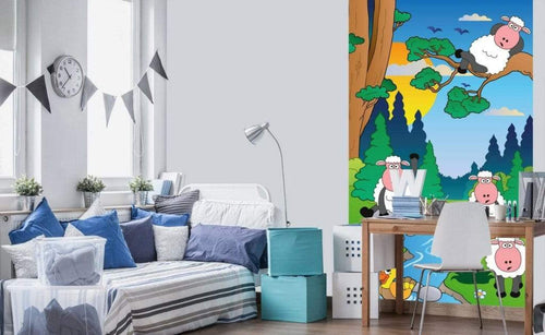 Dimex Sheep in Forest Wall Mural 150x250cm 2 Panels Ambiance | Yourdecoration.co.uk
