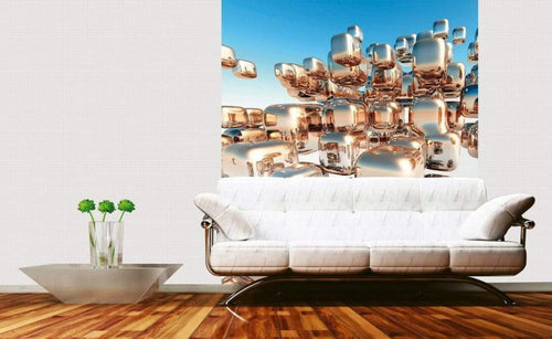 Dimex Silver Cubes Wall Mural 225x250cm 3 Panels Ambiance | Yourdecoration.co.uk