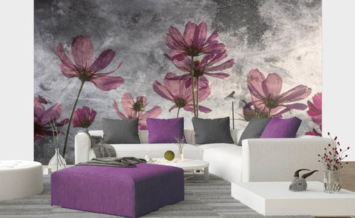 Dimex Violet Flower Abstract Wall Mural 375x250cm 5 Panels Ambiance | Yourdecoration.co.uk