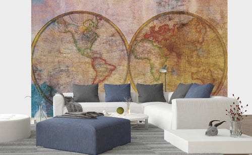 Dimex Wold Map Abstract II Wall Mural 375x250cm 5 Panels Ambiance | Yourdecoration.co.uk