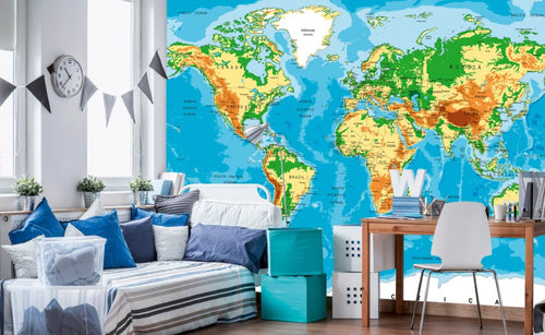 Dimex World Map Wall Mural 375x250cm 5 Panels Ambiance | Yourdecoration.co.uk