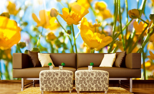 Dimex Yellow Flowers Wall Mural 375x250cm 5 Panels Ambiance | Yourdecoration.co.uk