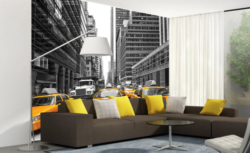 Dimex Yellow Taxi Wall Mural 225x250cm 3 Panels Ambiance | Yourdecoration.co.uk