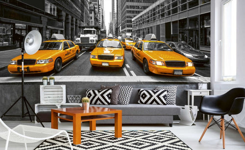 Dimex Yelow Taxi Wall Mural 375x150cm 5 Panels Ambiance | Yourdecoration.co.uk