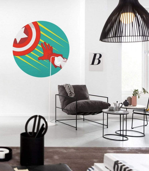 Komar Avengers Captains Shield Pop Art Self Adhesive Wall Mural 125x125cm Round Ambiance | Yourdecoration.co.uk