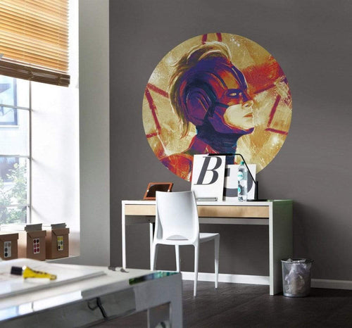 Komar Avengers Painting Captain Marvel Helmet Self Adhesive Wall Mural 125x125cm Round Ambiance | Yourdecoration.co.uk