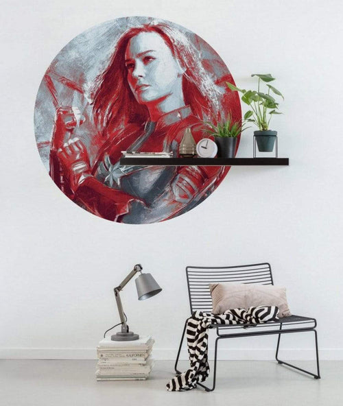 Komar Avengers Painting Captain Marvel Self Adhesive Wall Mural 125x125cm Round Ambiance | Yourdecoration.co.uk
