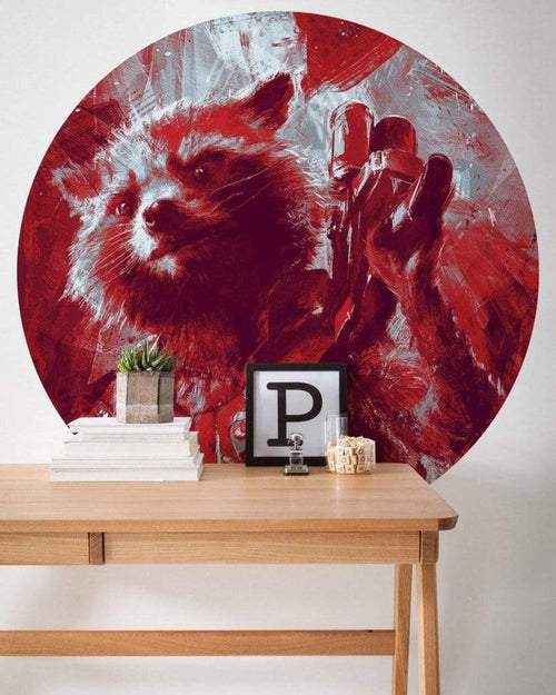 Komar Avengers Painting Rocket Raccoon Self Adhesive Wall Mural 125x125cm Round Ambiance | Yourdecoration.co.uk