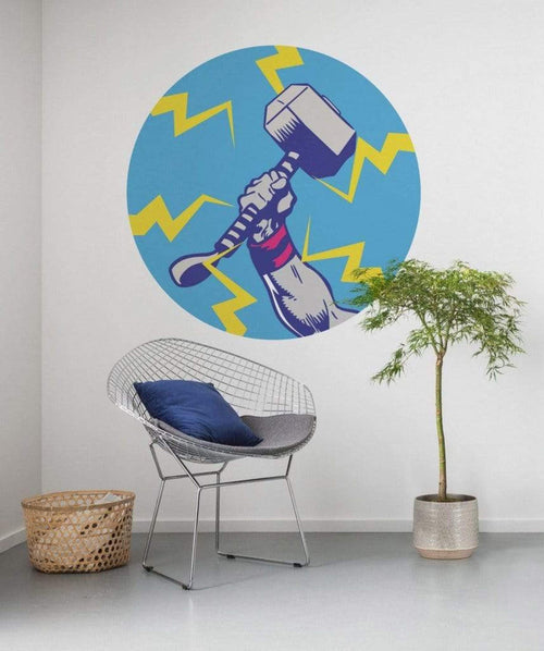 Komar Avengers Thors Hammer Pop Art Self Adhesive Wall Mural 125x125cm Round Ambiance | Yourdecoration.co.uk