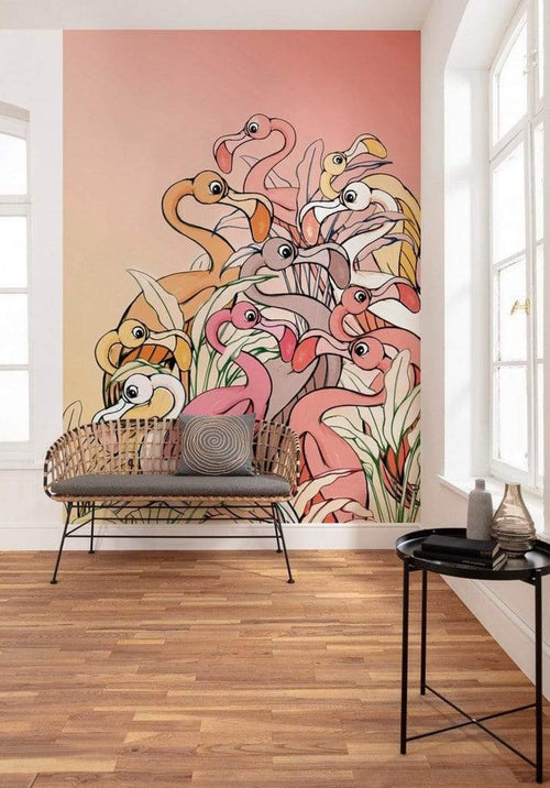 Komar Flamingos and Lillys Non Woven Wall Mural 200x280cm 4 Panels Ambiance | Yourdecoration.co.uk