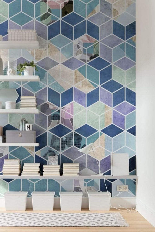 Komar Geometric Blue Non Woven Wall Mural 200x250cm 2 Panels Ambiance | Yourdecoration.co.uk