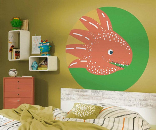 Komar Little Dino Proto Self Adhesive Wall Mural 128x128cm Round Ambiance | Yourdecoration.co.uk