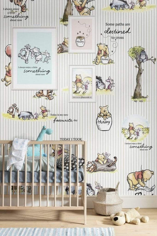 Komar Winnie Pooh Stripes Non Woven Wall Mural 200x280cm 4 Panels Ambiance | Yourdecoration.co.uk