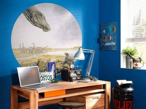 Komar Young Titanosaurs Self Adhesive Wall Mural 125x125cm Round Ambiance | Yourdecoration.co.uk