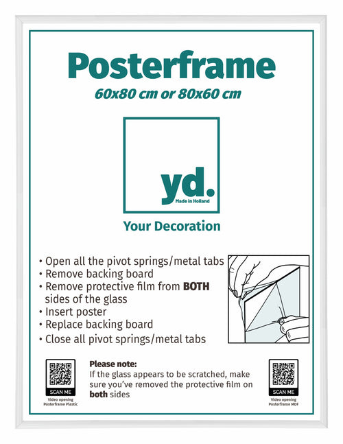 Poster Frame Plastic 60x80cm White High Gloss Front Size | Yourdecoration.co.uk