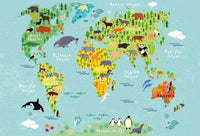 Wizard+Genius Kids World Map Animals Non Woven Wall Mural 384x260cm 8 Panels | Yourdecoration.co.uk
